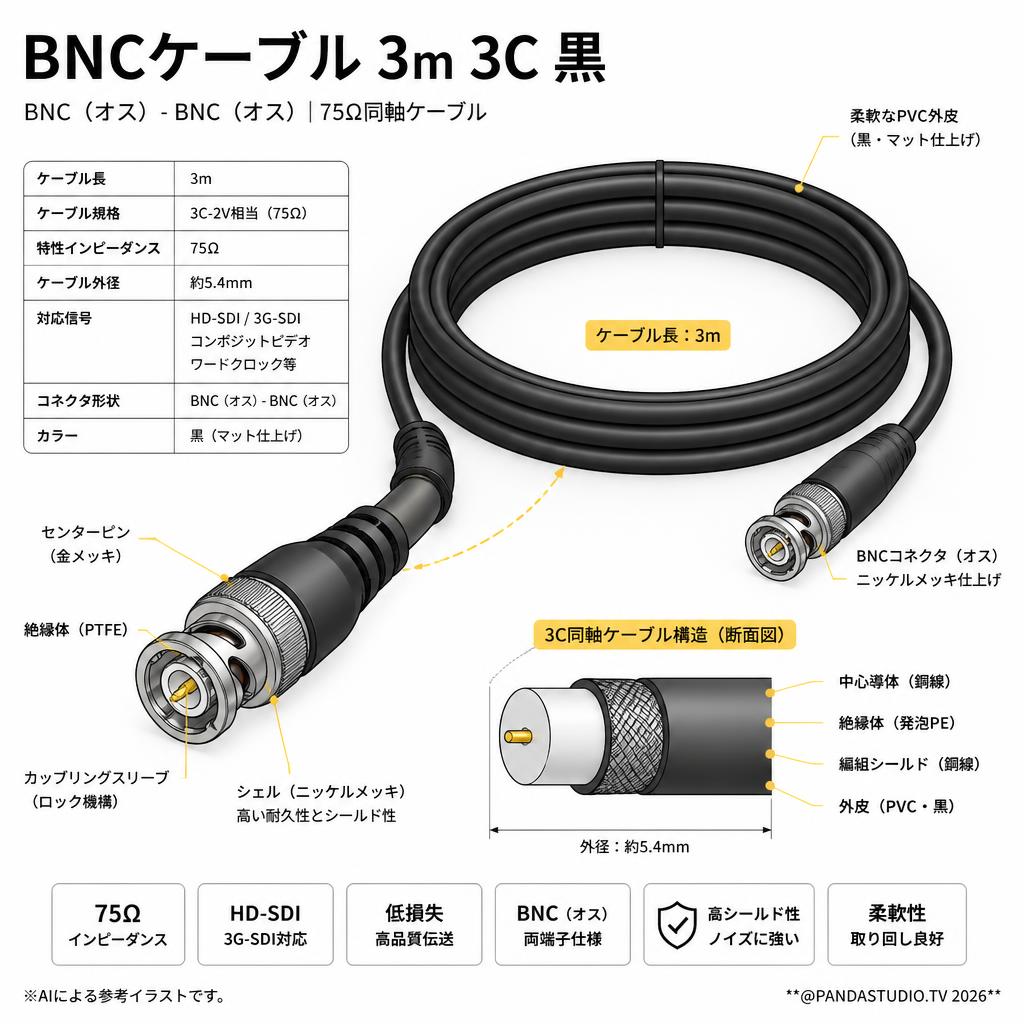 BNCケーブル 3m 3C 黒 スペック