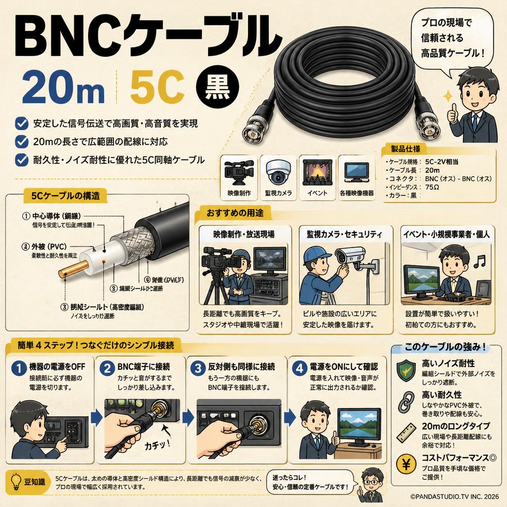 BNCケーブル 20m 5C 黒 おもな対象のお客様