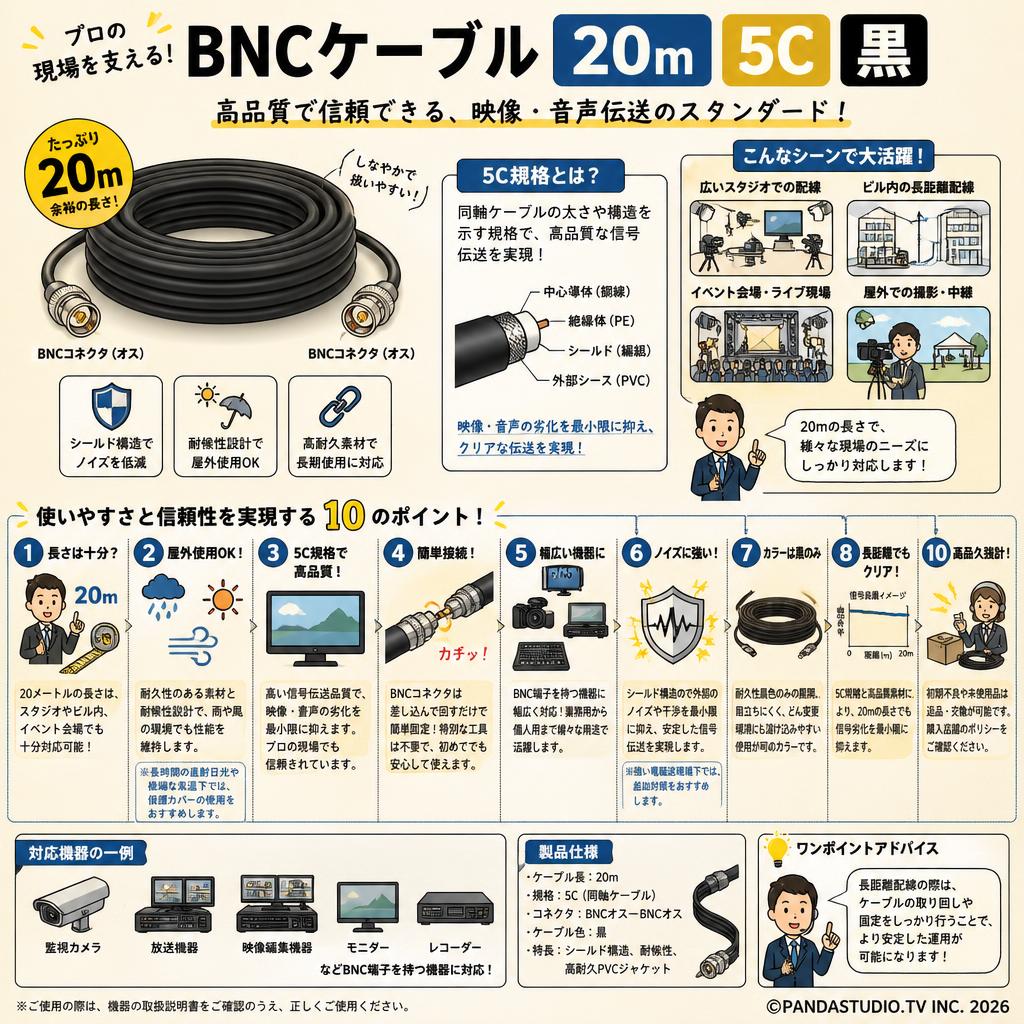 BNCケーブル 20m 5C 黒 FAQ（よくある質問と答え）