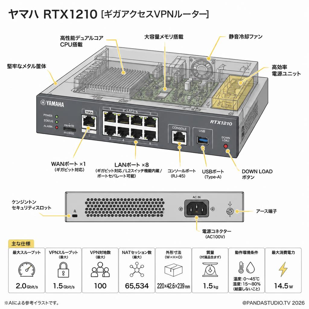 ヤマハ  RTX1210 [ギガアクセスVPNルーター] スペック