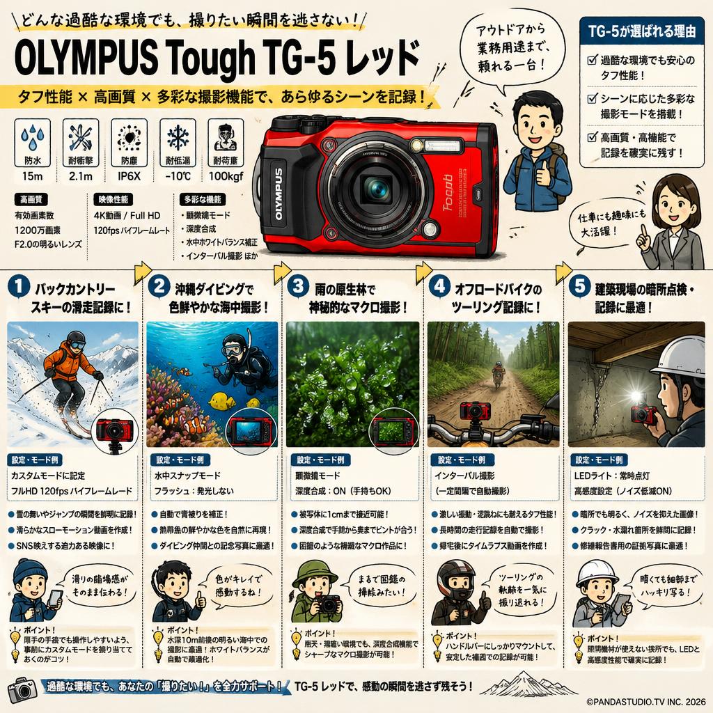 OLYMPUS Tough TG-5 レッド 用途