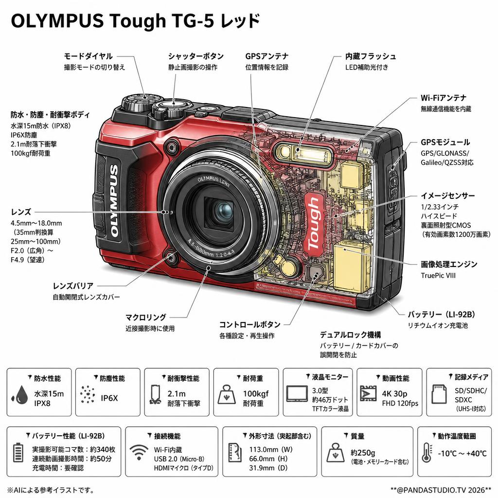 OLYMPUS Tough TG-5 レッド スペック