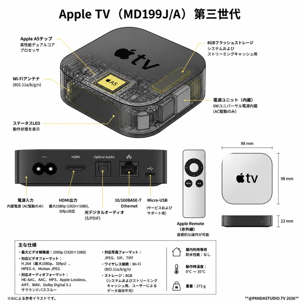 Apple TV（MD199J/A）第三世代 スペック