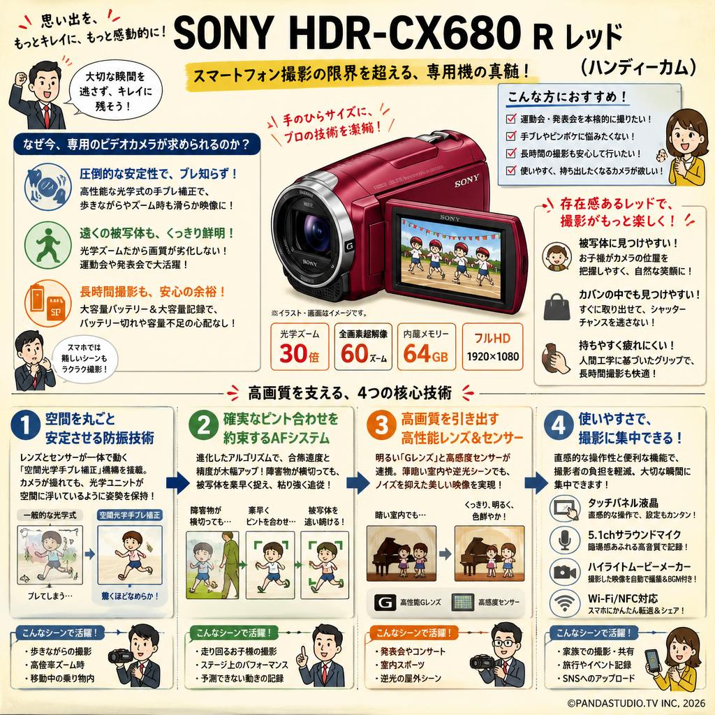 SONY HDR-CX680 R レッド(ハンディーカム) 概要
