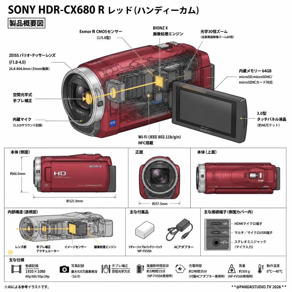 SONY HDR-CX680 R レッド(ハンディーカム) スペック