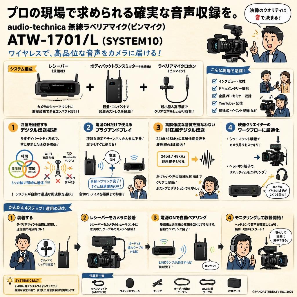 audio-technica 無線ラベリアマイク(ピンマイク) ATW-1701/L(SYSTEM10) 概要