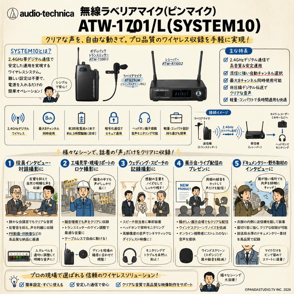 audio-technica 無線ラベリアマイク(ピンマイク) ATW-1701/L(SYSTEM10) 用途
