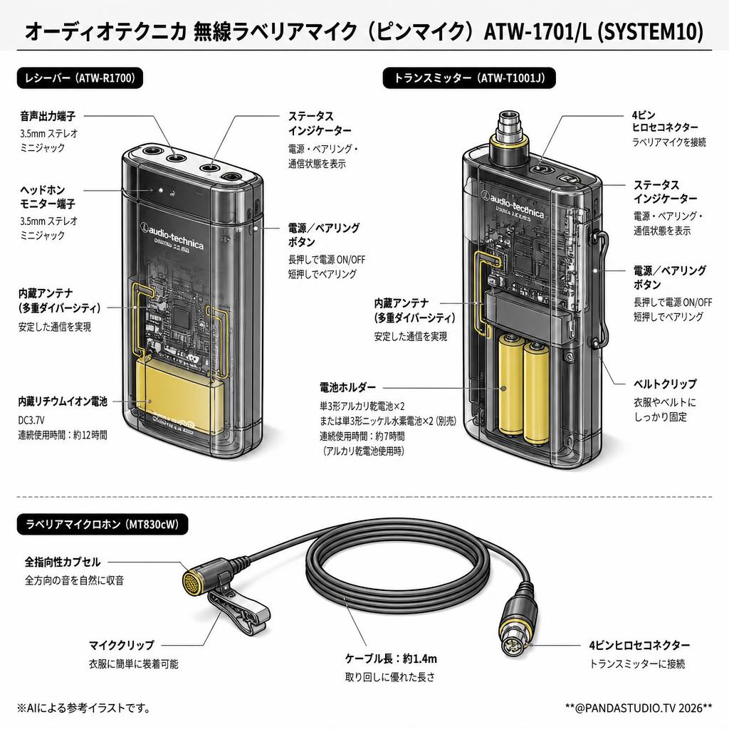 audio-technica 無線ラベリアマイク(ピンマイク) ATW-1701/L(SYSTEM10) スペック
