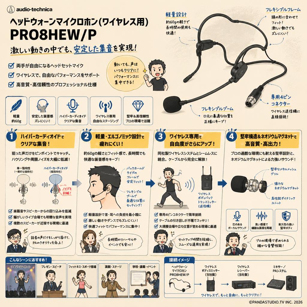 audio-technica ヘッドウォーンマイクロホン（ワイヤレス用） PRO8HEW/P 概要