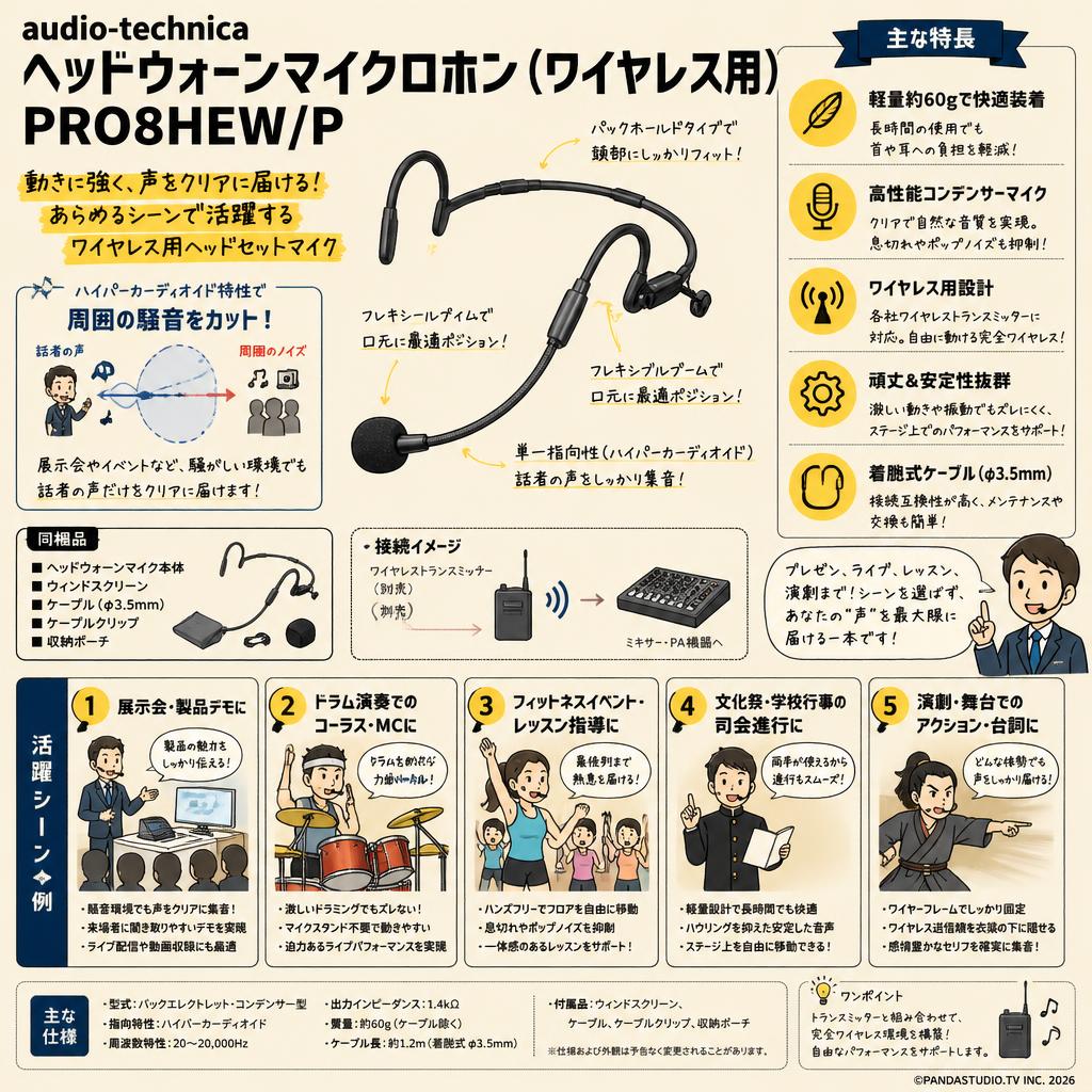 audio-technica ヘッドウォーンマイクロホン（ワイヤレス用） PRO8HEW/P 用途