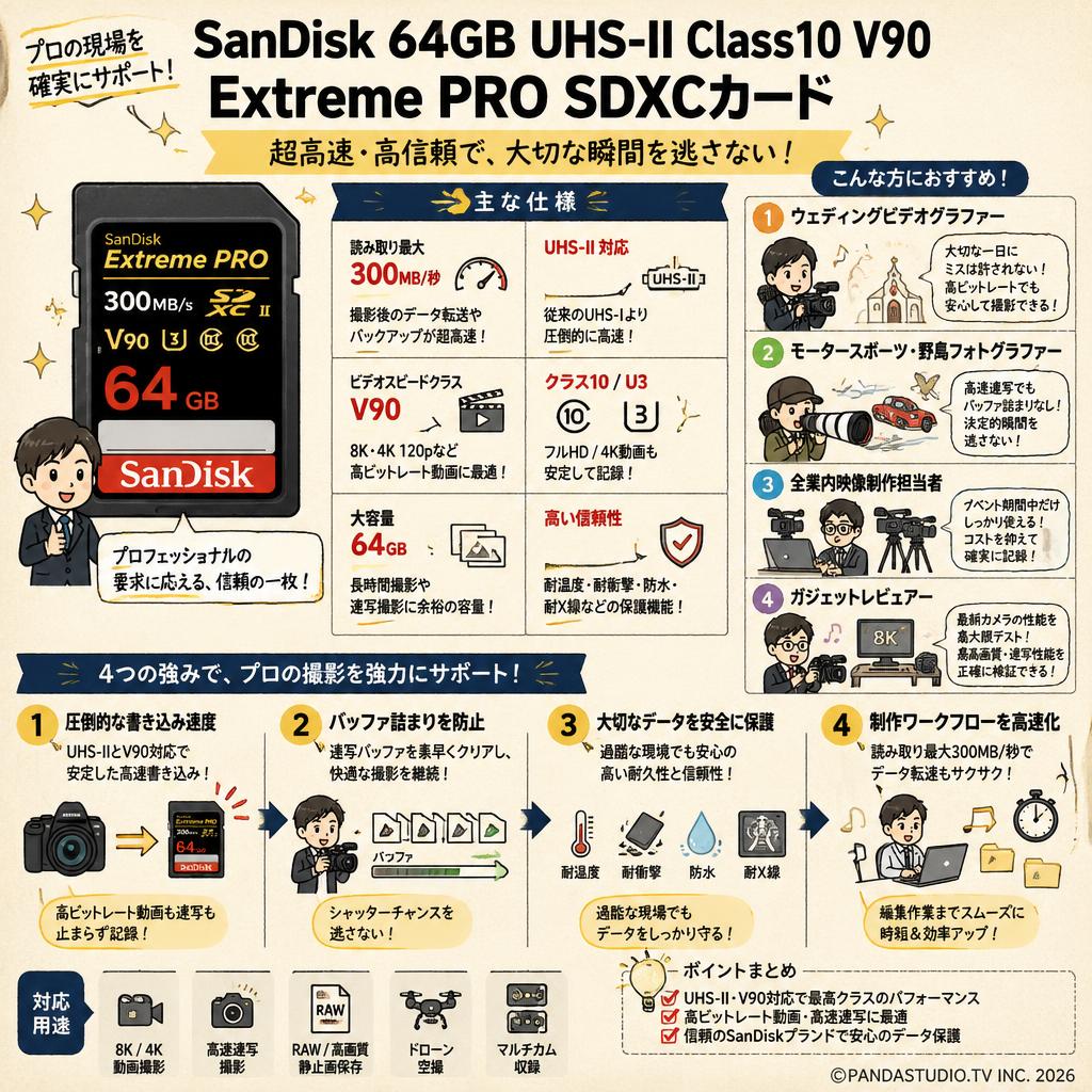 SanDisk 64GB UHS-II Class10 V90 Extreme PRO 300MB/s SDXCカード おもな対象のお客様
