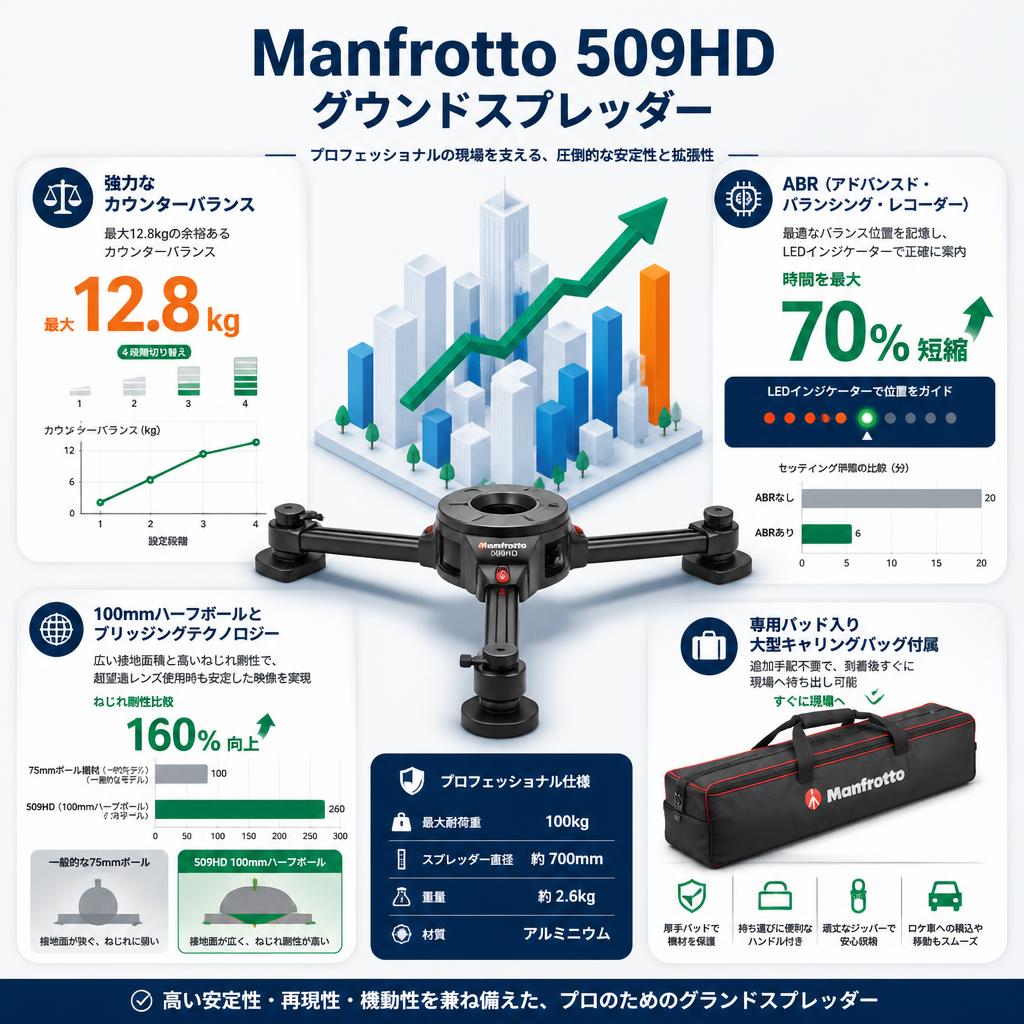 Manfrotto 509HD グランドスプレッダー セールスポイント