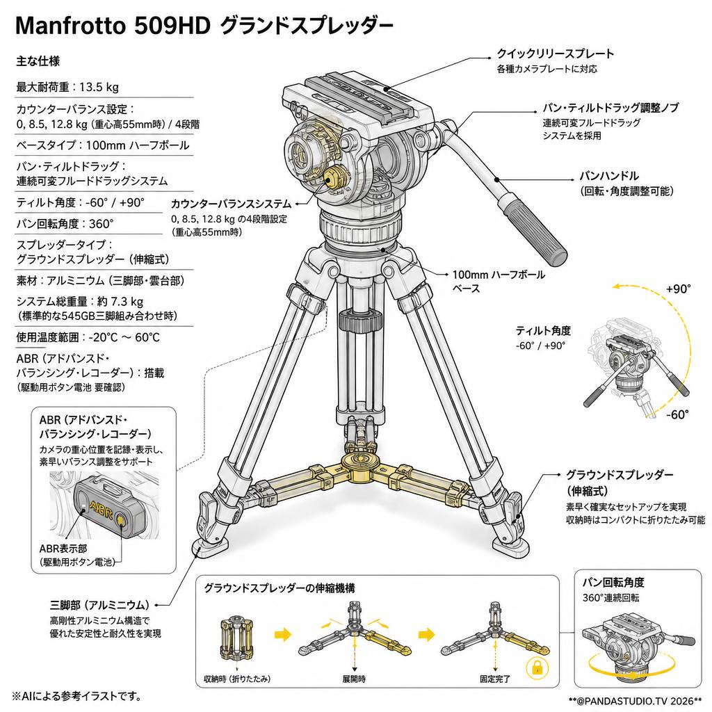 Manfrotto 509HD グランドスプレッダー スペック