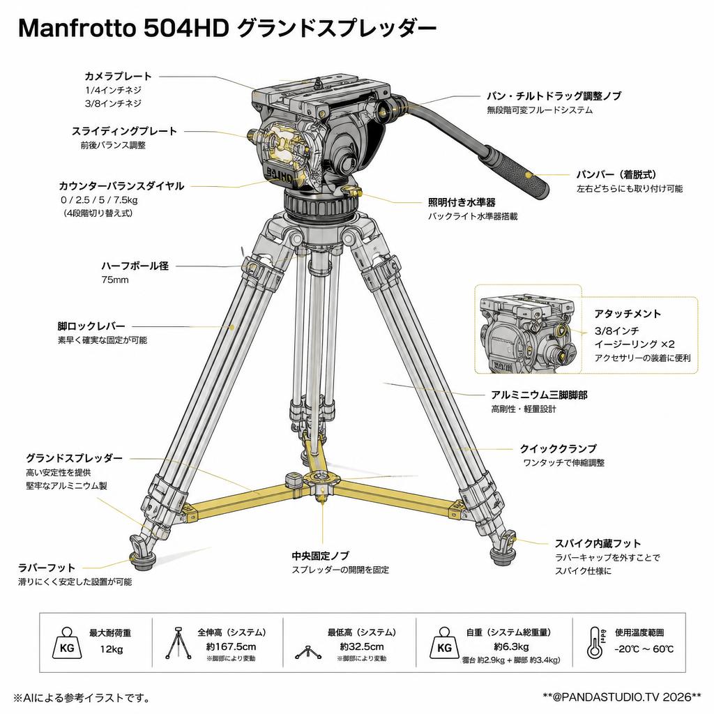 Manfrotto 504HD グランドスプレッダー スペック