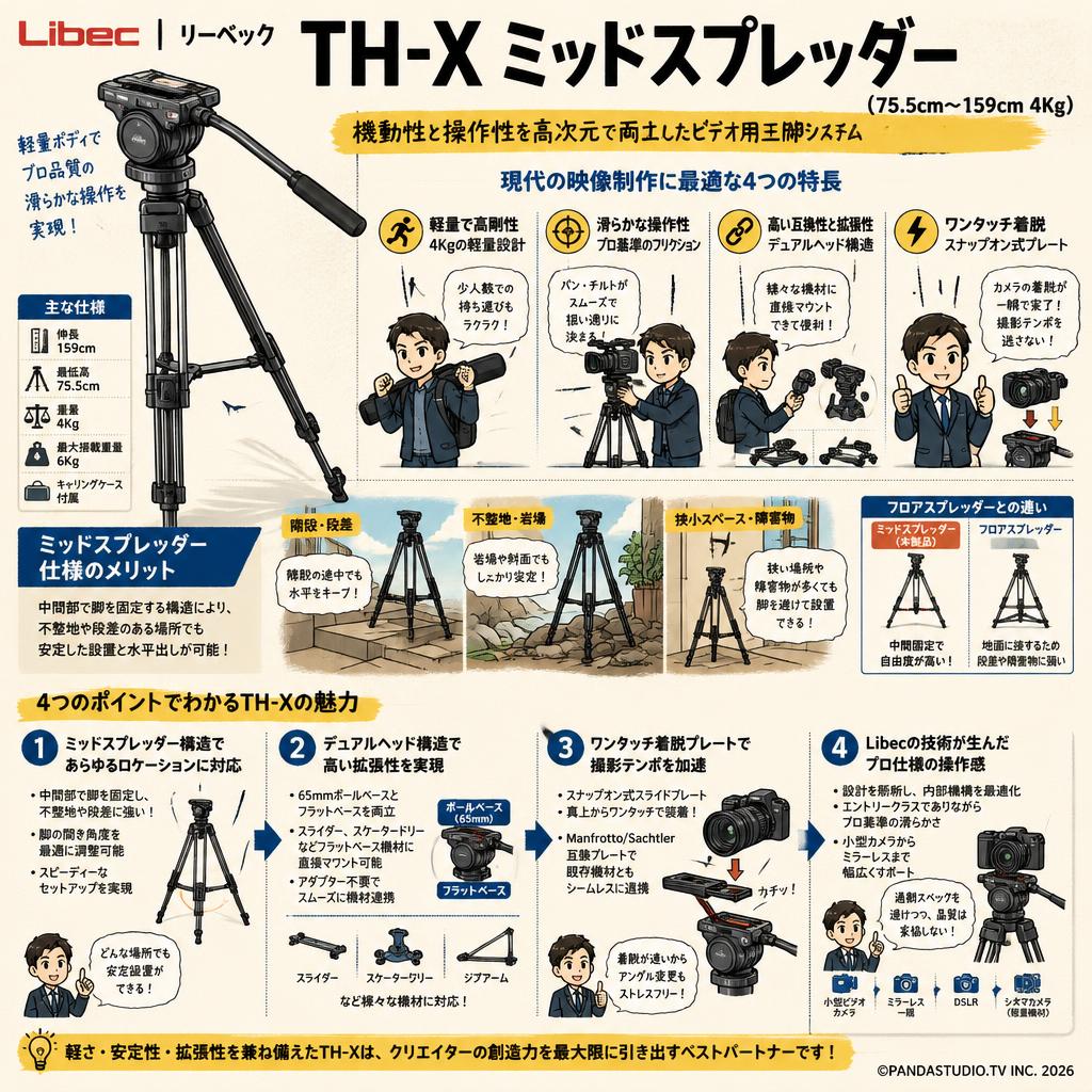 Libec リーベック TH-X ミッドスプレッダー（75.5cm～159cm 4Kg) 概要