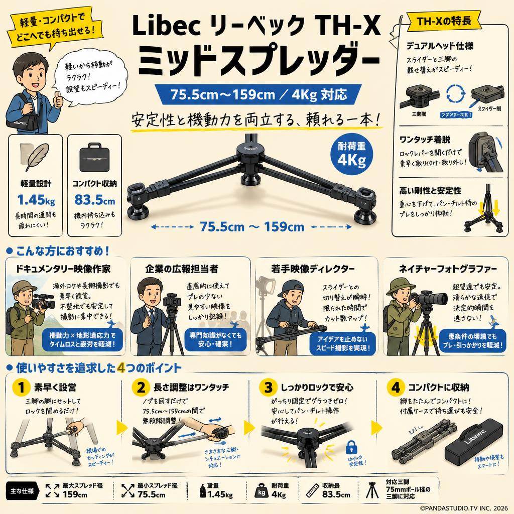 Libec リーベック TH-X ミッドスプレッダー（75.5cm～159cm 4Kg) おもな対象のお客様