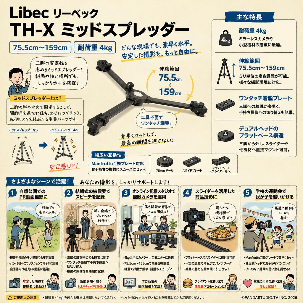 Libec リーベック TH-X ミッドスプレッダー（75.5cm～159cm 4Kg) 用途