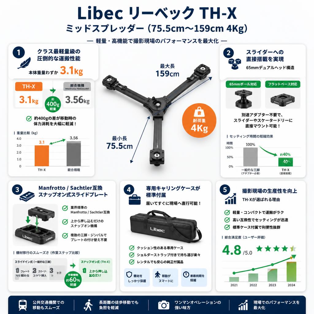 Libec リーベック TH-X ミッドスプレッダー（75.5cm～159cm 4Kg) セールスポイント