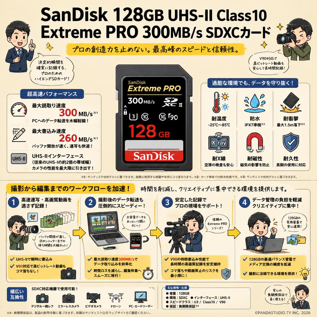 SanDisk 128GB UHS-II Class10 Extreme PRO 300MB/s SDXCカード 概要