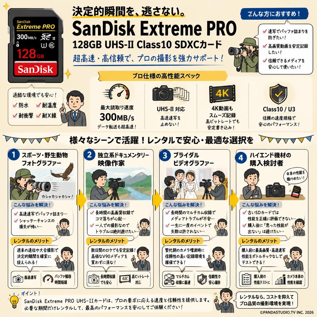SanDisk 128GB UHS-II Class10 Extreme PRO 300MB/s SDXCカード おもな対象のお客様