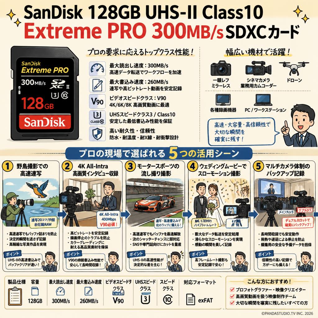SanDisk 128GB UHS-II Class10 Extreme PRO 300MB/s SDXCカード 用途