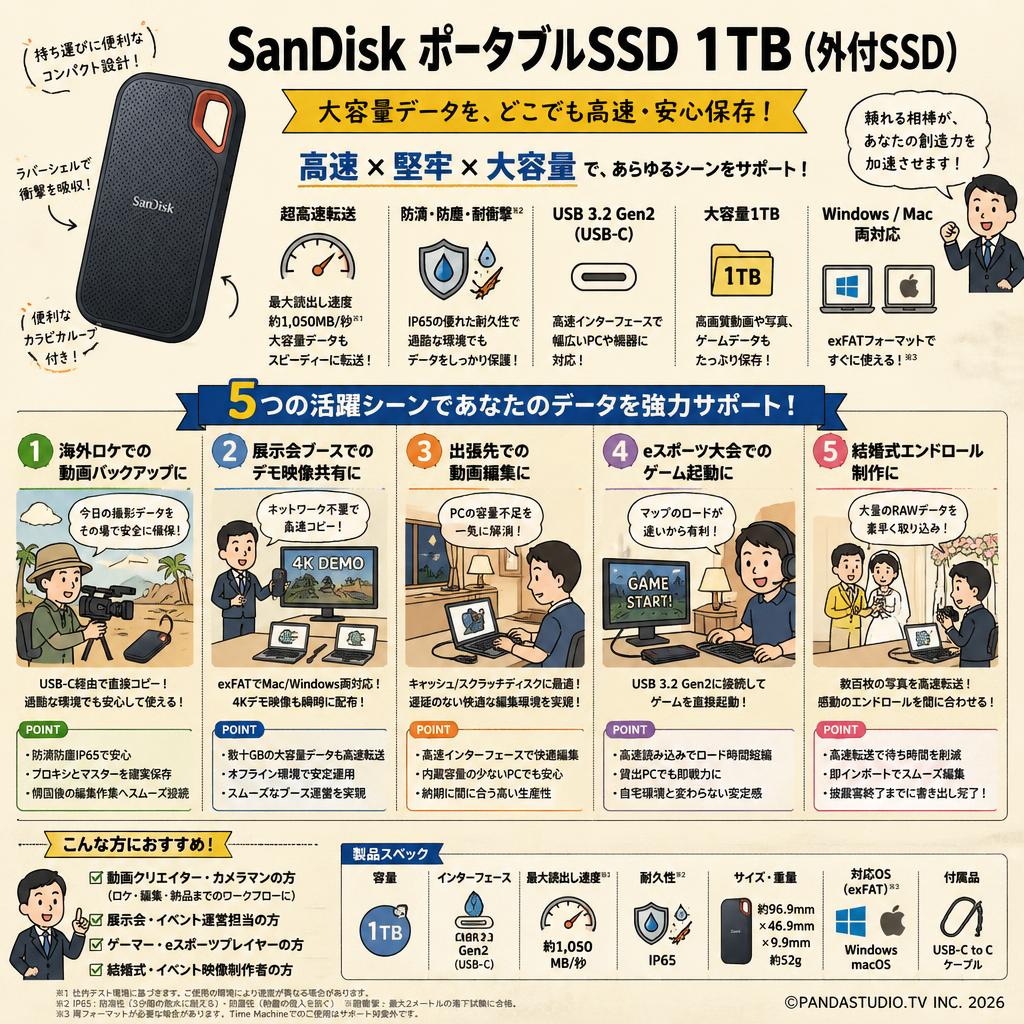 SanDisk ポータブルSSD 1TB (外付SSD) 用途