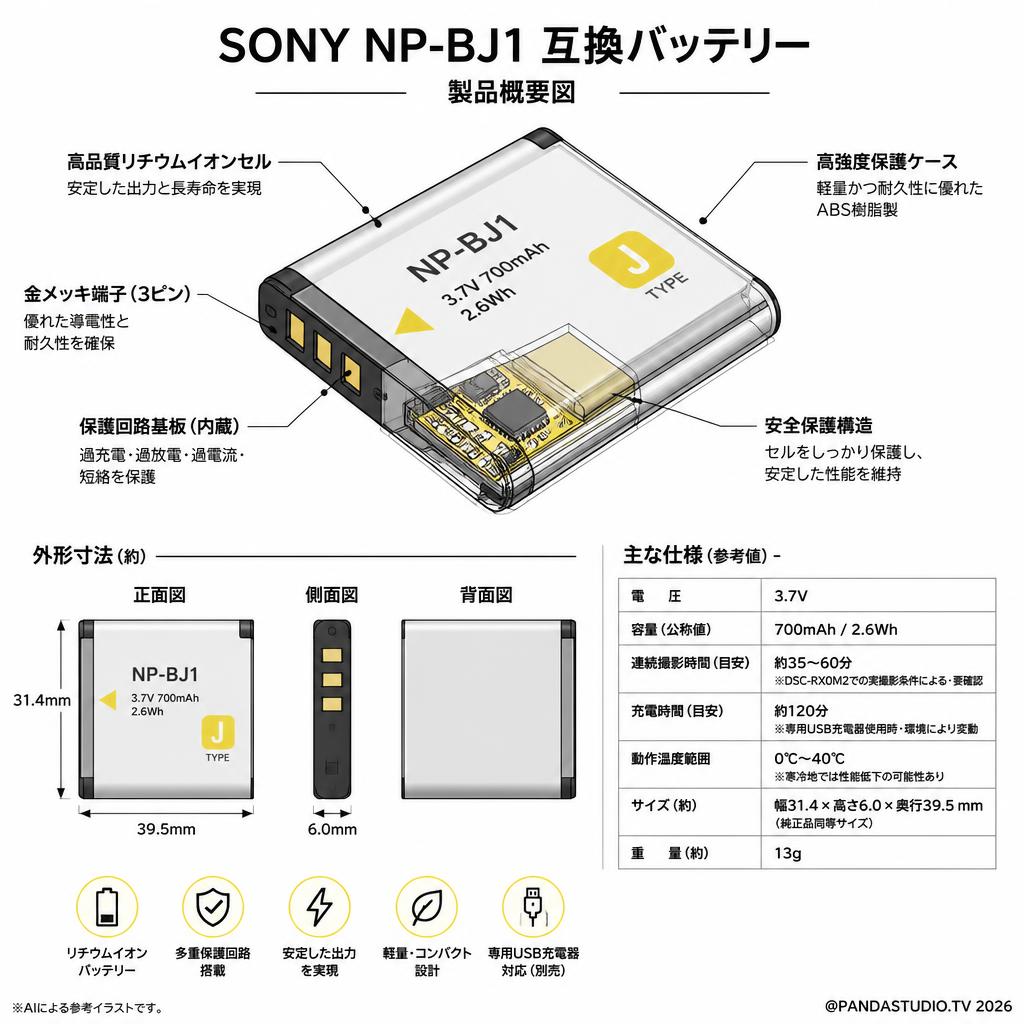 Sony NP-BJ1　互換バッテリー スペック