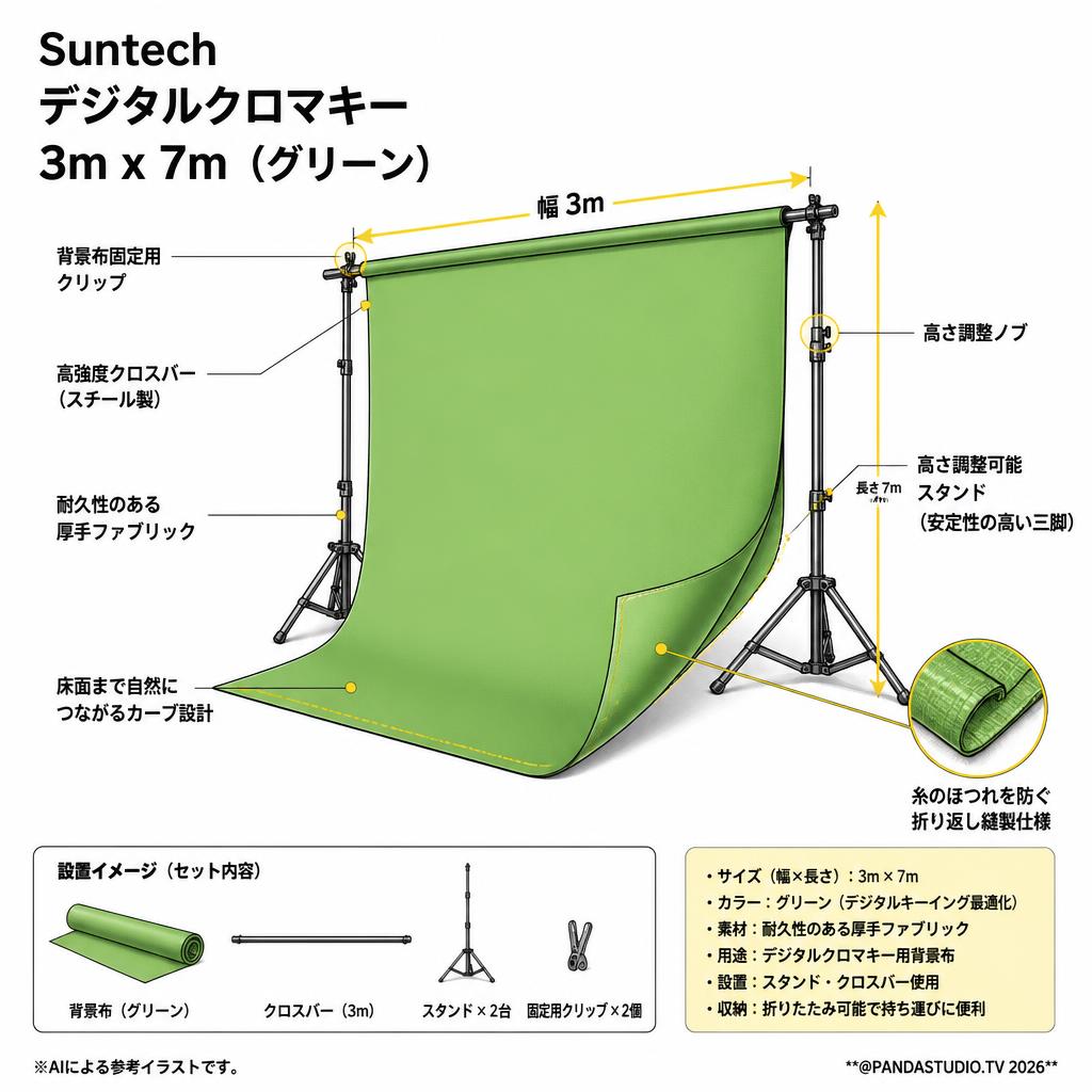 Suntech デジタルクロマキー 3m x 7m（グリーン） スペック