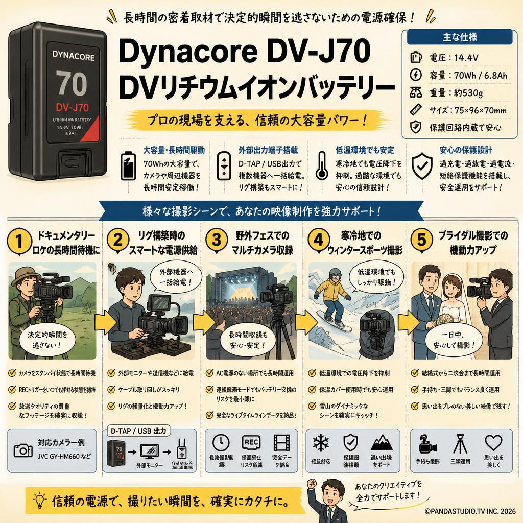 Dynacore DV-J70 DVリチウムイオンバッテリー 用途