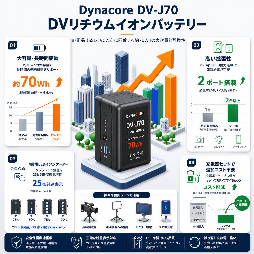 Dynacore DV-J70 DVリチウムイオンバッテリー セールスポイント
