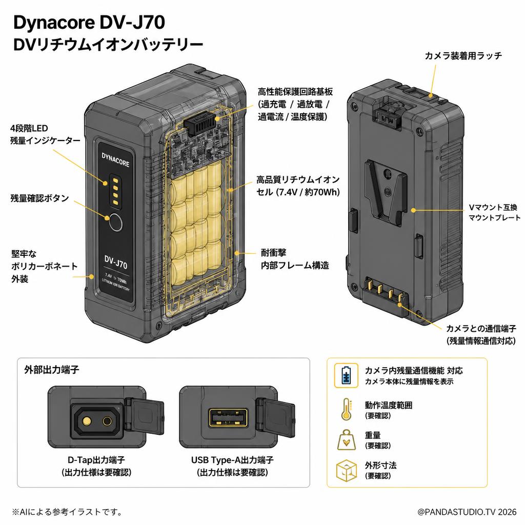 Dynacore DV-J70 DVリチウムイオンバッテリー スペック