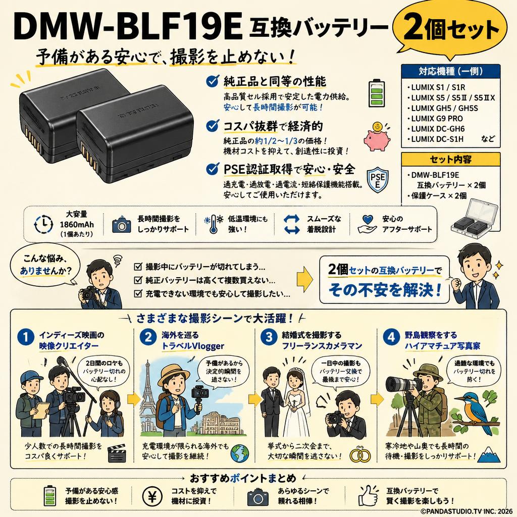 DMW-BLF19E　互換バッテリー 2個セット おもな対象のお客様