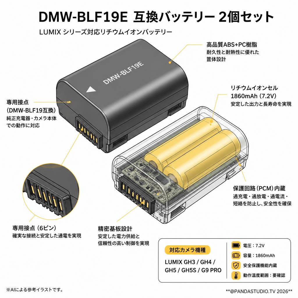 DMW-BLF19E　互換バッテリー 2個セット スペック