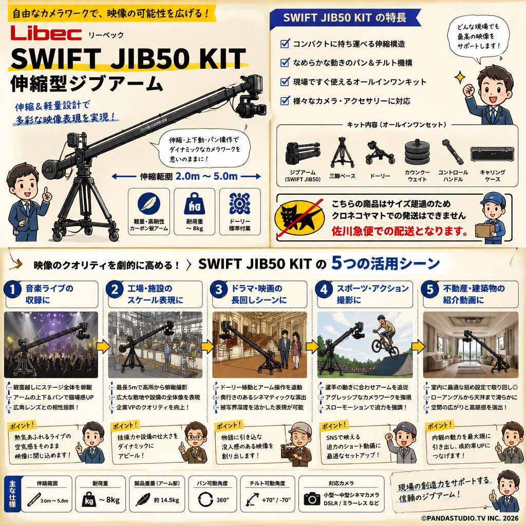 Libec リーベック SWIFT JIB50 KIT 伸縮型ジブアーム【クロネコ発送不可/佐川急便配送】 用途