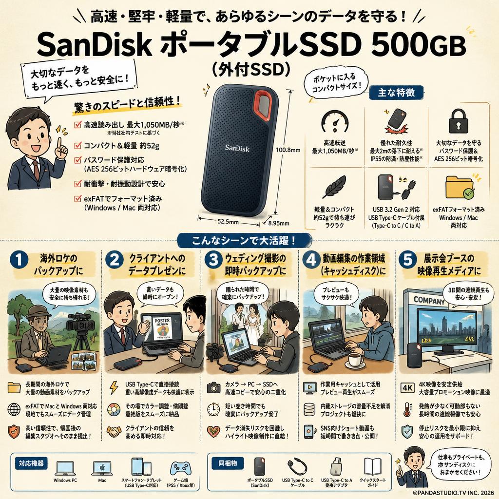 SanDisk ポータブルSSD 500GB (外付SSD) 用途