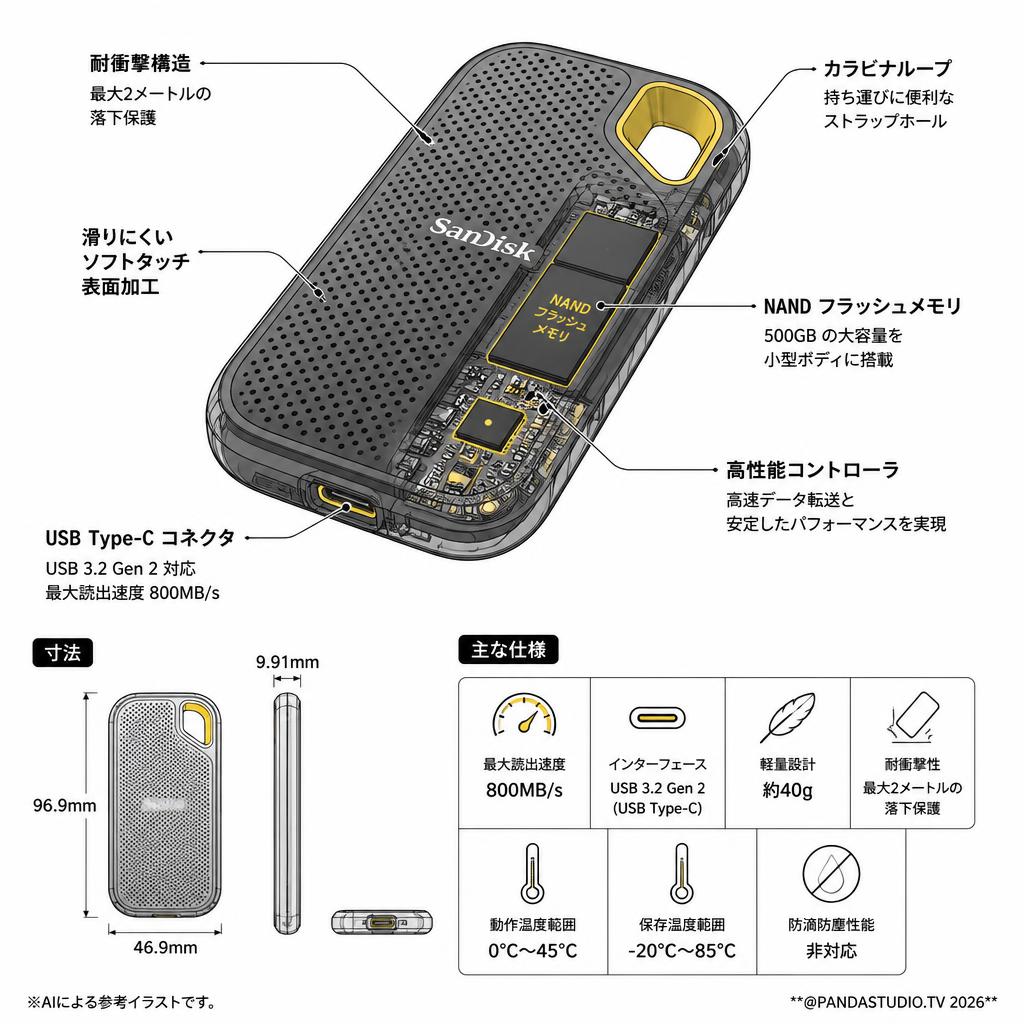SanDisk ポータブルSSD 500GB (外付SSD) スペック