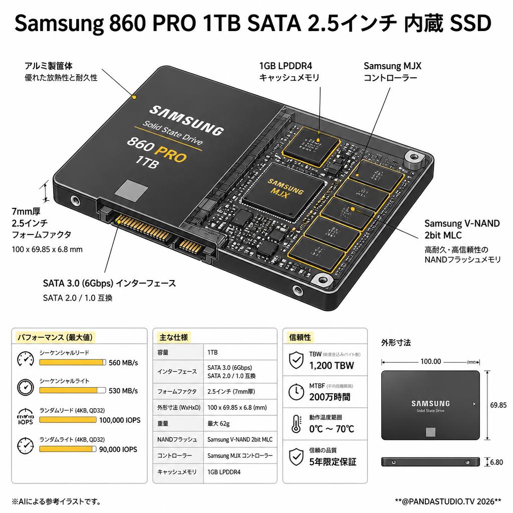 Samsung 860 PRO 1TB SATA 2.5インチ 内蔵 SSD スペック