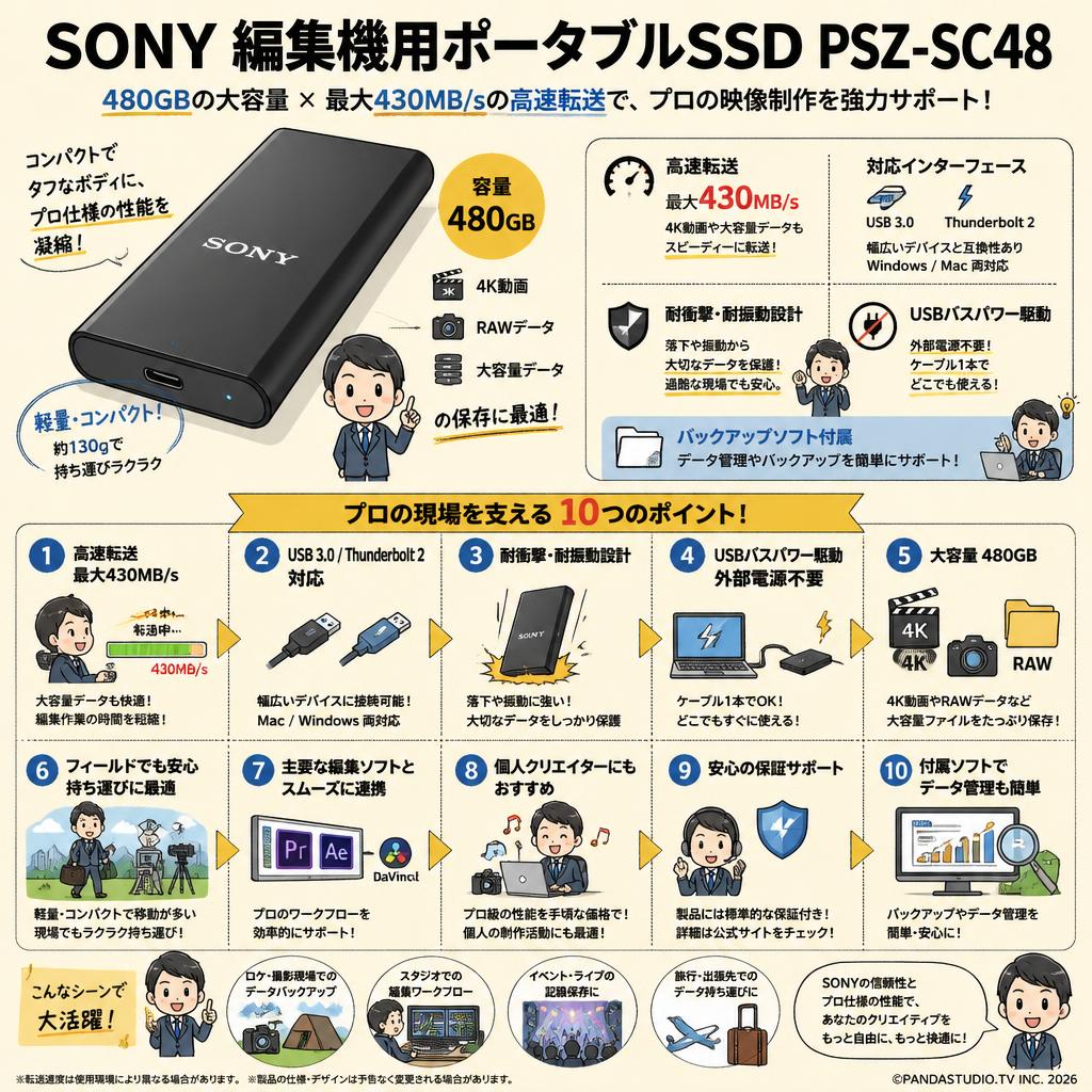 SONY 編集機用ポータブルSSD PSZ-SC48 480GB 430MB/s FAQ（よくある質問と答え）