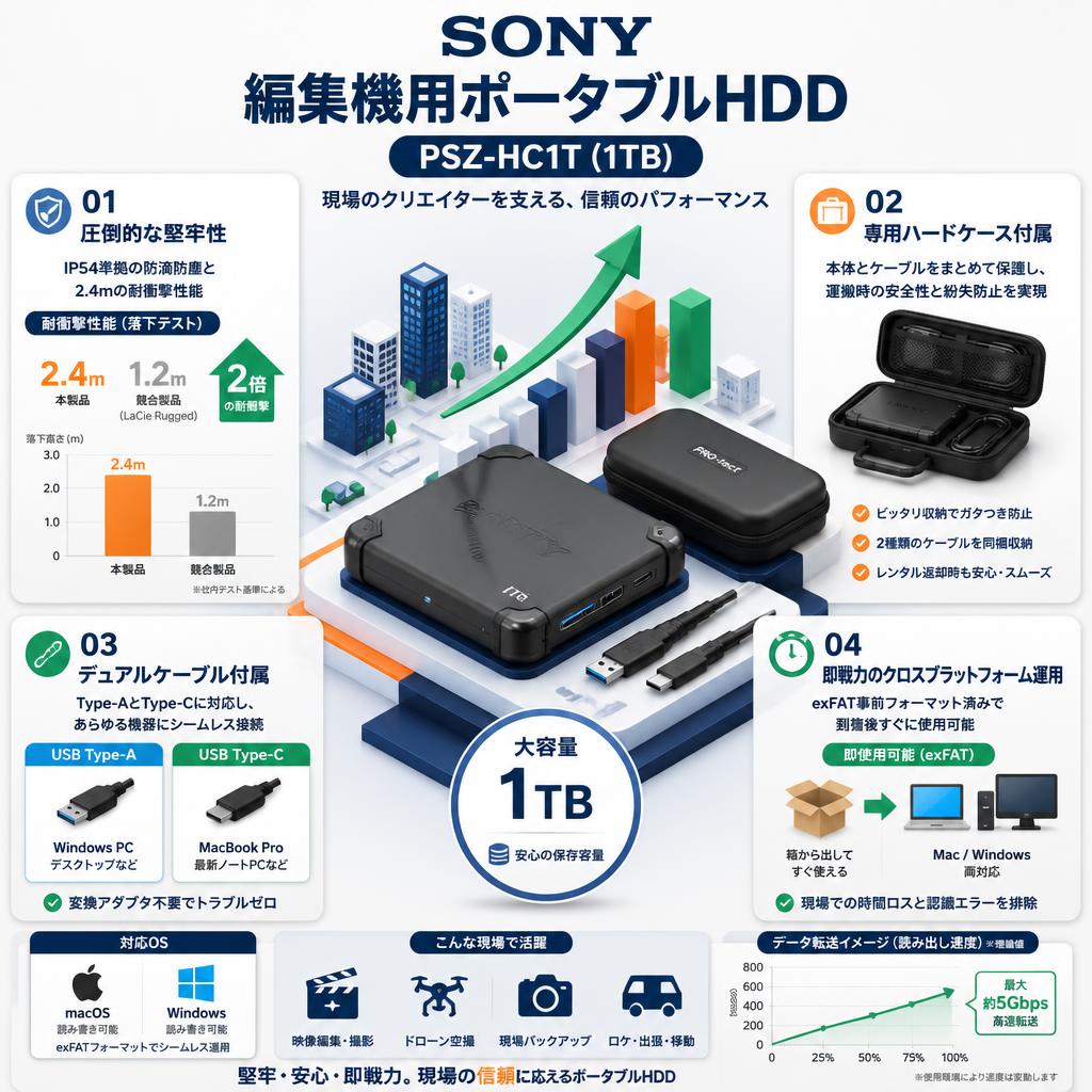 SONY 編集機用ポータブルHDD PSZ-HC1T (1TB) セールスポイント