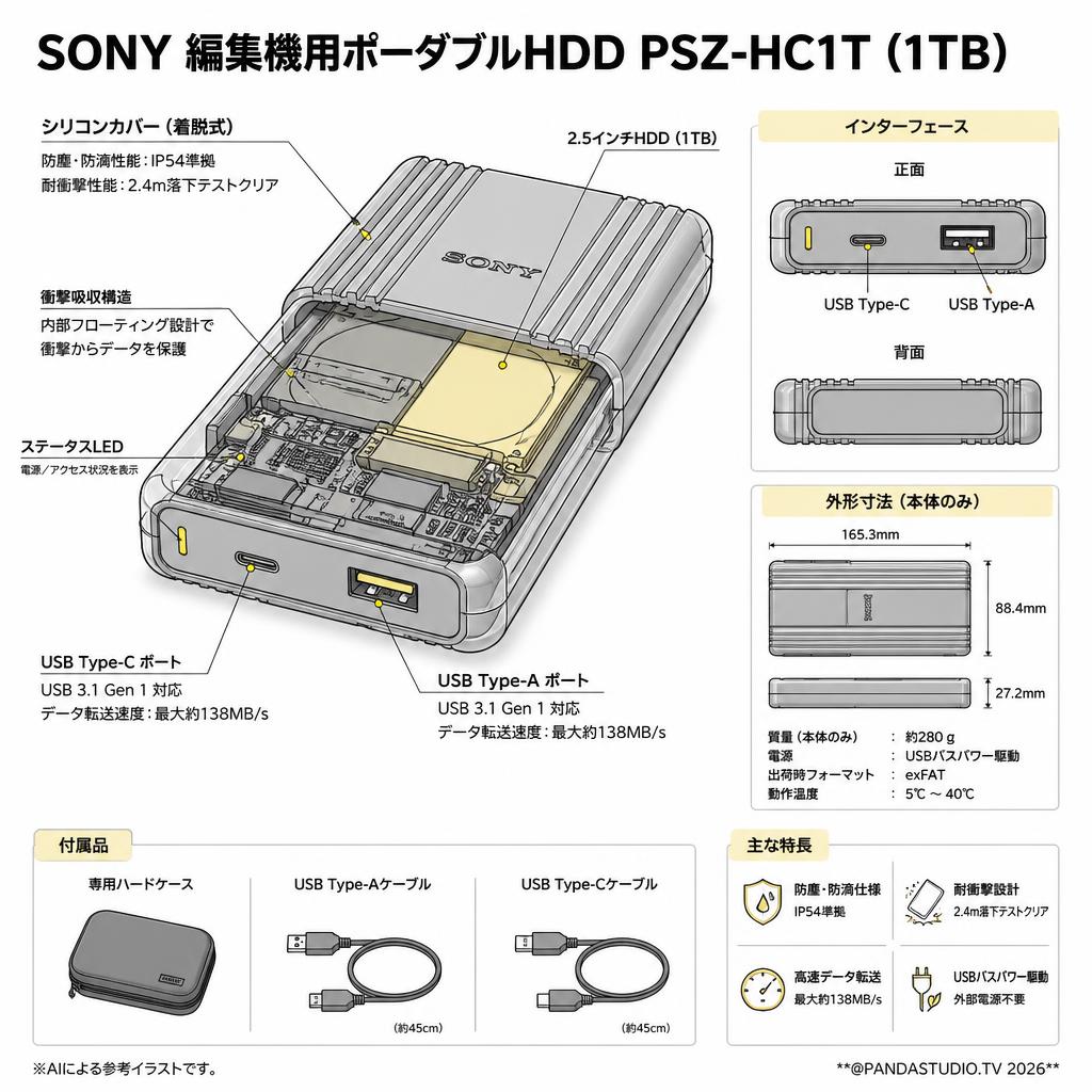 SONY 編集機用ポータブルHDD PSZ-HC1T (1TB) スペック