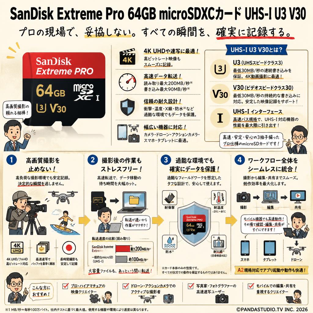 SanDisk Extreme Pro 64GB microSDXCカード  UHS-I U3 V30 概要