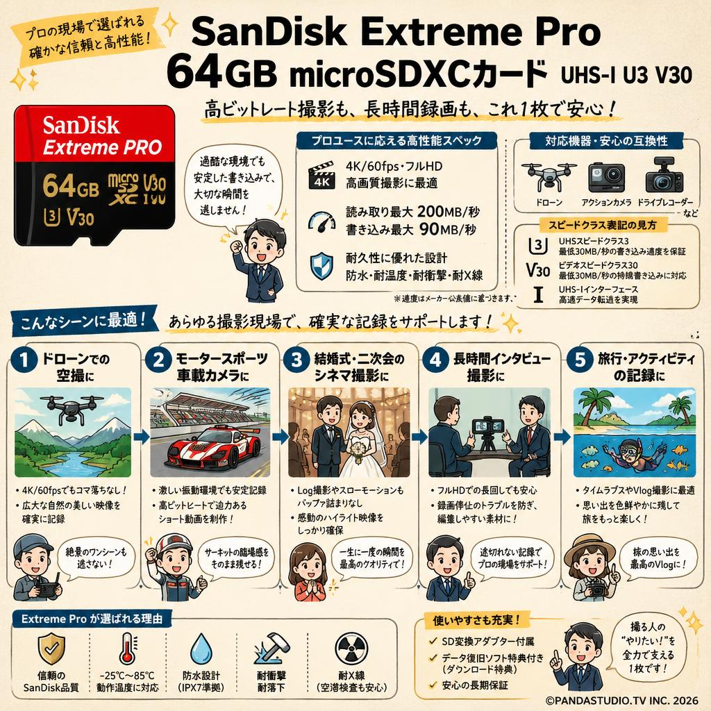 SanDisk Extreme Pro 64GB microSDXCカード  UHS-I U3 V30 用途