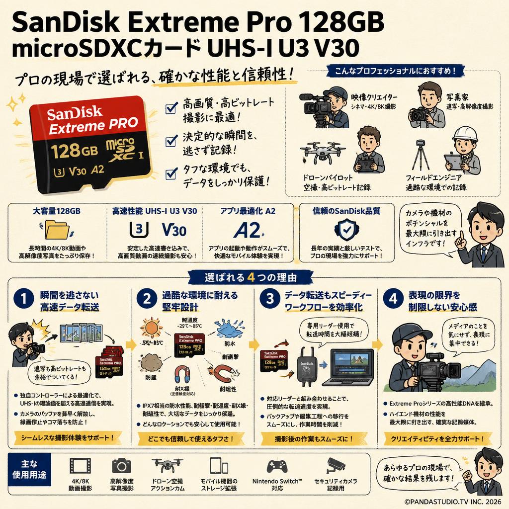 SanDisk Extreme Pro 128GB microSDXCカード UHS-I U3 V30 概要