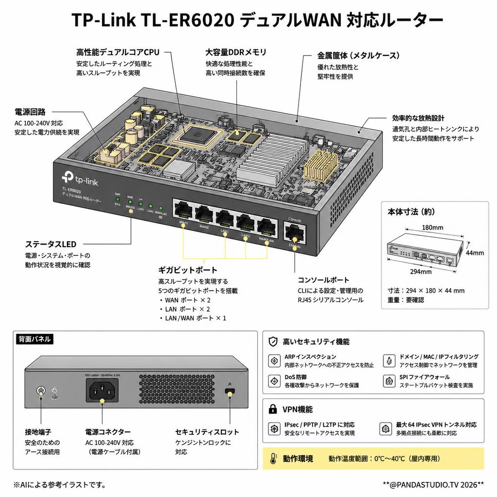 TP-Link TL-ER6020 デュアルWAN 対応ルーター スペック