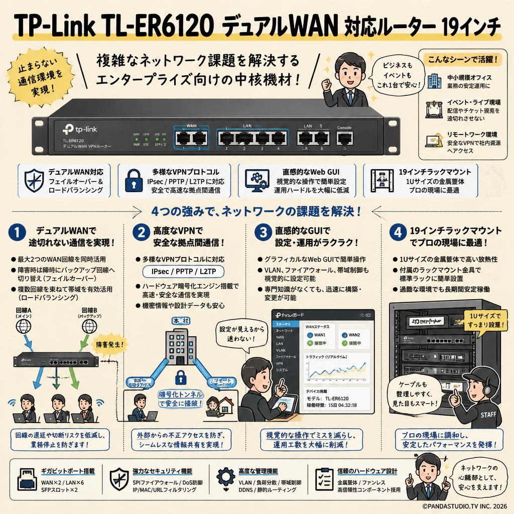 TP-Link TL-ER6120 デュアルWAN 対応ルーター 19インチ 概要