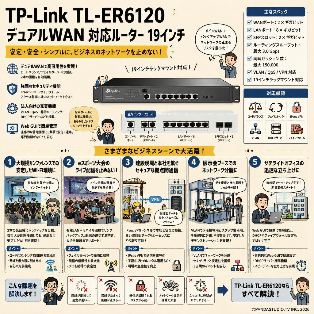 TP-Link TL-ER6120 デュアルWAN 対応ルーター 19インチ 用途