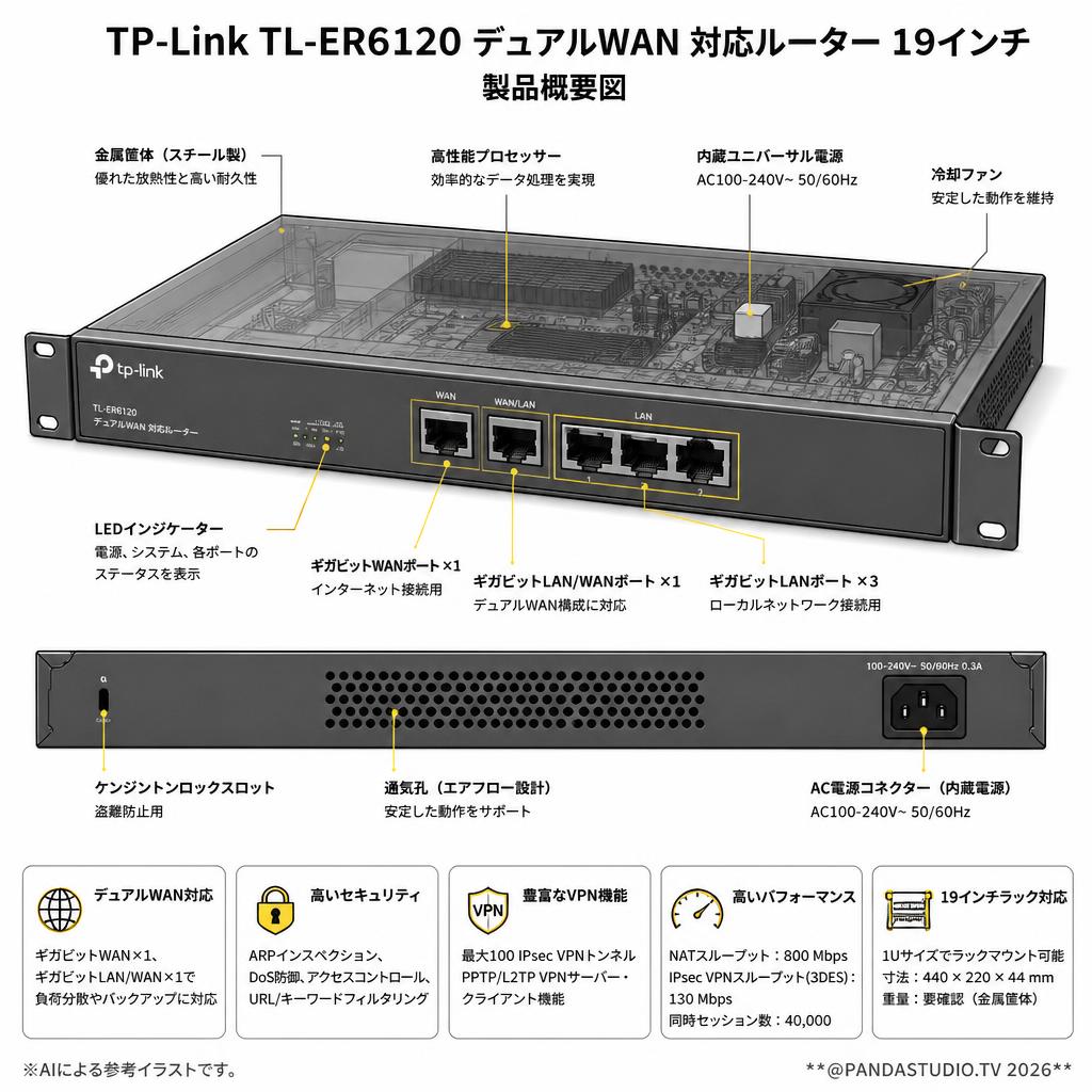 TP-Link TL-ER6120 デュアルWAN 対応ルーター 19インチ スペック