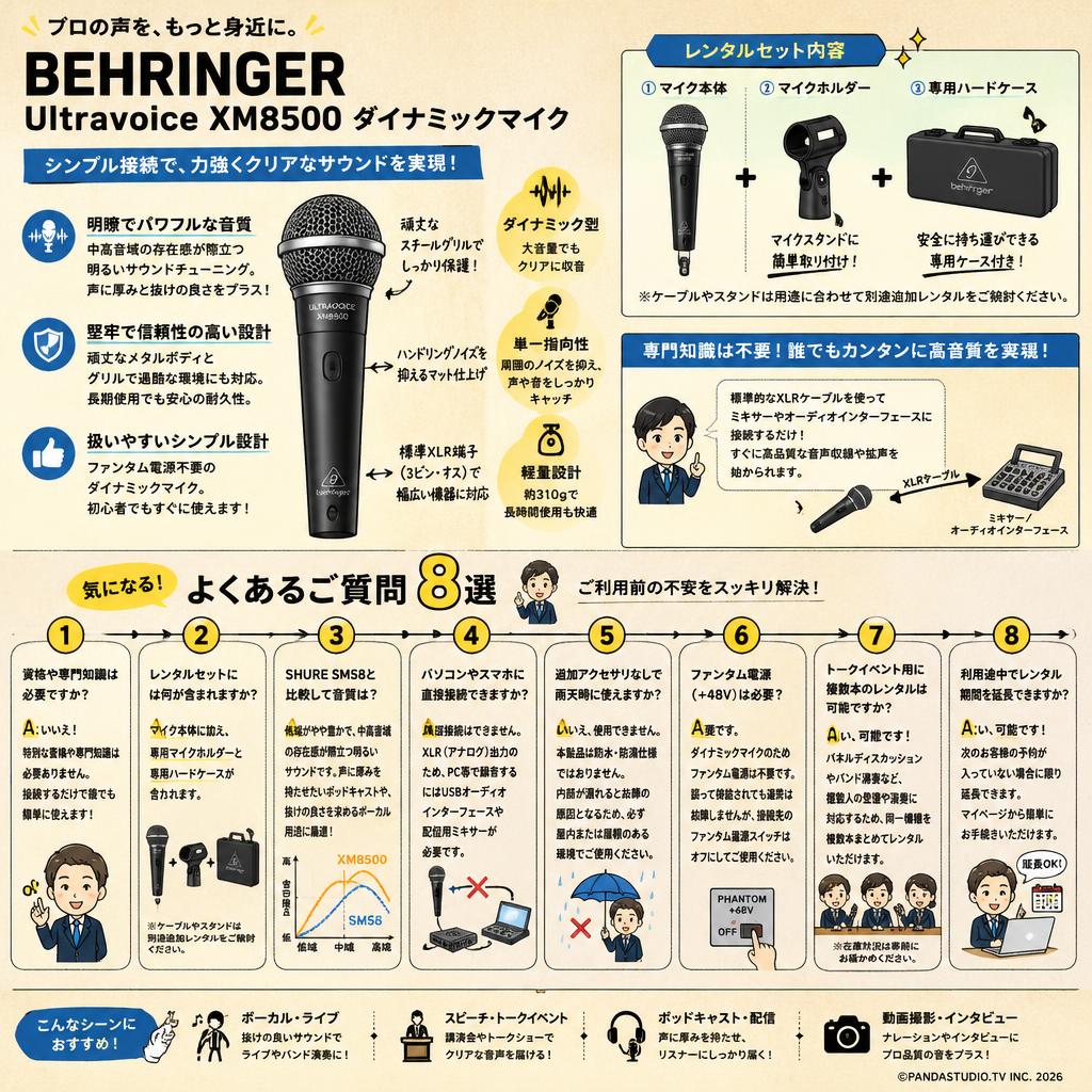 BEHRINGER Ultravoice XM8500 ダイナミックマイク FAQ（よくある質問と答え）