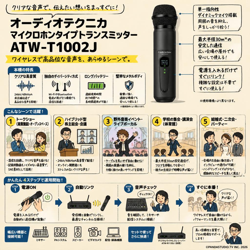 audio technica マイクロホンタイプトランスミッター ATW-T1002J 用途