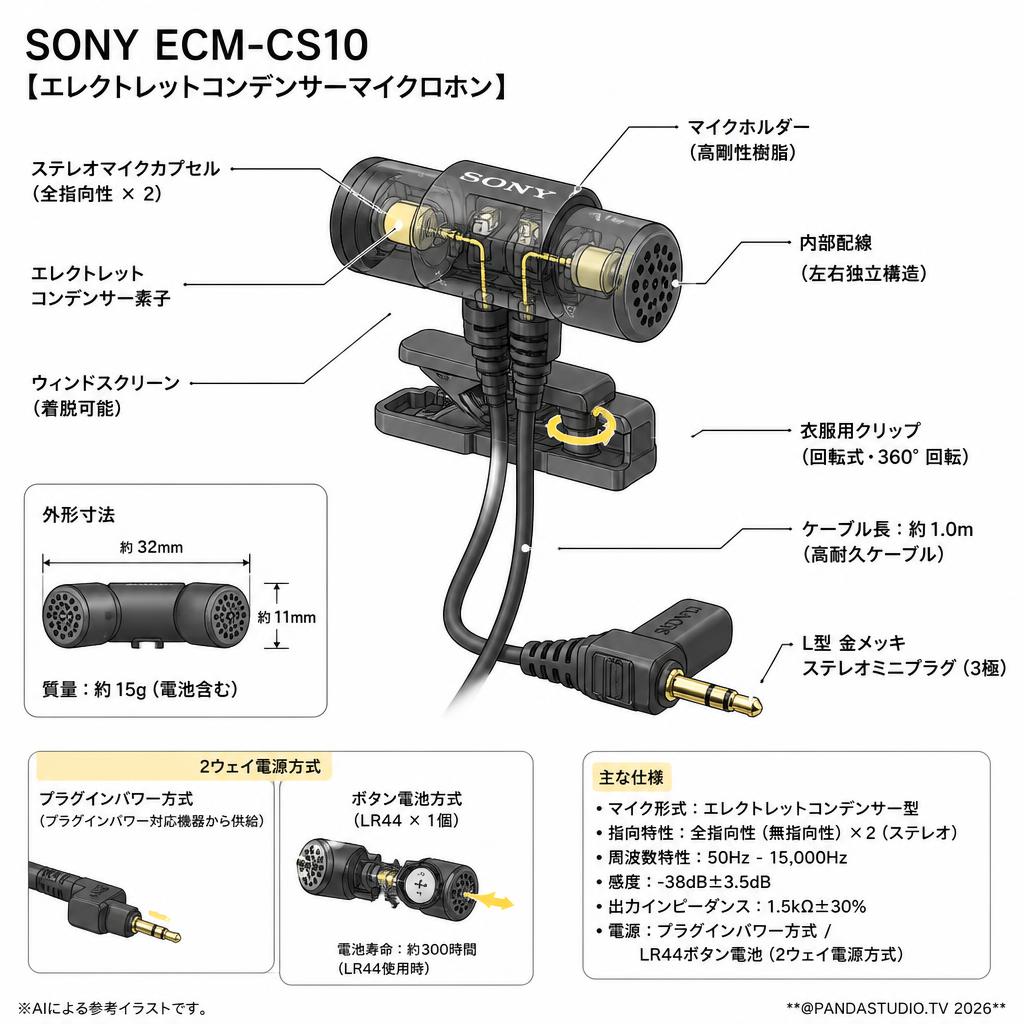SONY ECM-CS10 [エレクトレットコンデンサーマイクロホン] スペック